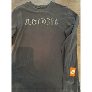 NIKE Just Do It Shirt Mens M Long  Sleeve Graphic Logo Swoosh Black Tee